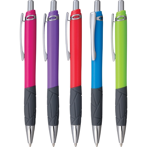 Click-action pen with textured rubber comfort grip, black ink, bright colored... from ASI 61966 HPG / Hub Pen