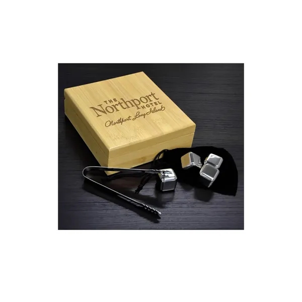 Stainless Steel Cocktail Stone Set in Bamboo Case: Durable, rust-resistant, and... from ASI 71920 Moderne Glass Company Inc