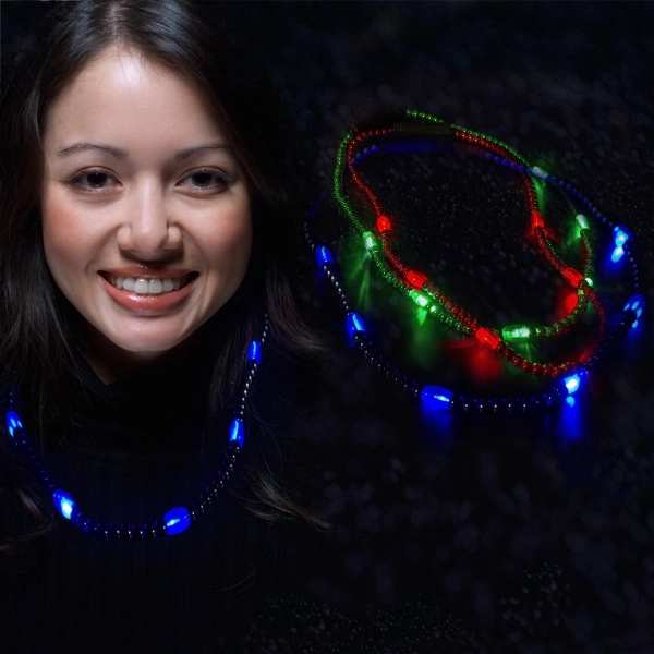 LED beaded necklaces with several light modes; offered in three colors.... from ASI 42016 Brighter Promotions Inc