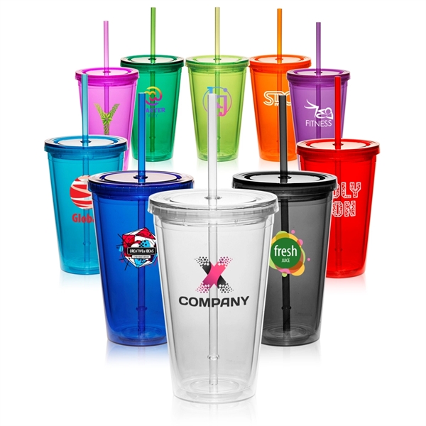 16 oz. double wall acrylic plastic tumbler with matching colored straw.... from ASI 39552 BEL Promo