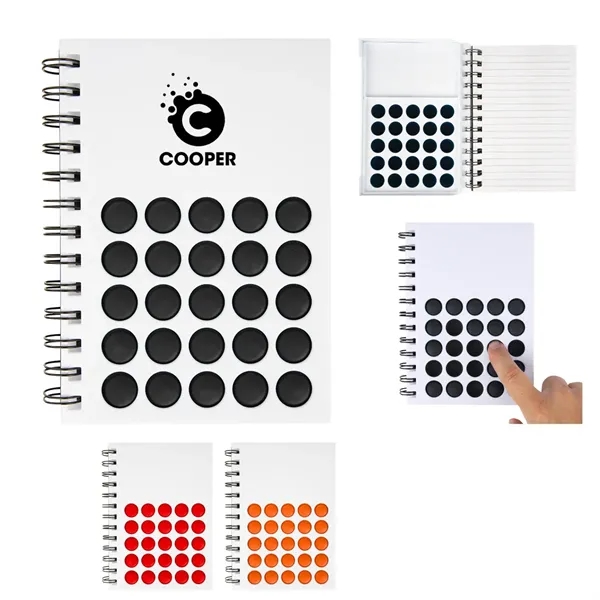 7" x 5.25" 50-page double spiral-bound notebook with silicone PushPop fidget... from ASI 61125 Hit Promotional Products / Hit®