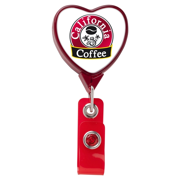 JUMBO heart retractable badge reel in translucent red color, alligator clip... from ASI 49470 DEVARA