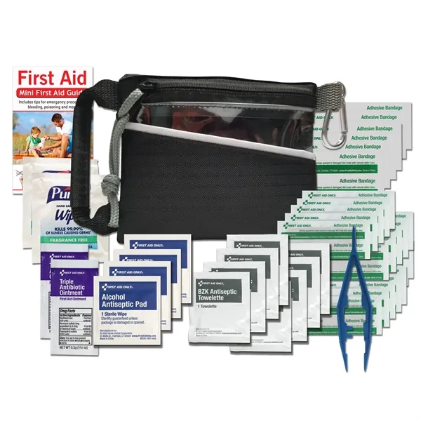 First aid kit with a carabiner, bandages, triple antibiotic ointment packets,... from ASI 84514 Safety Made
