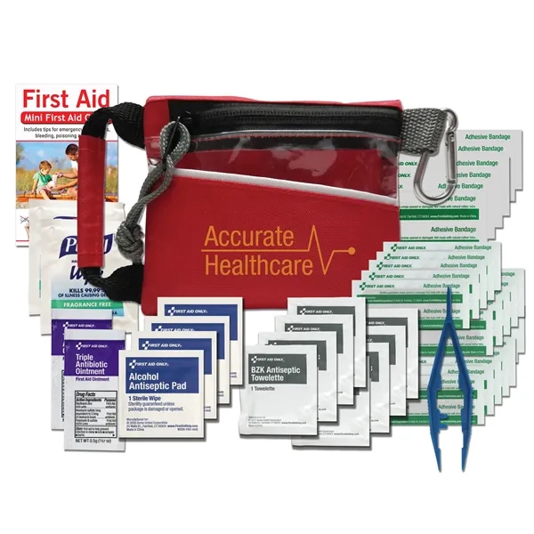 First aid kit with a carabiner, bandages, triple antibiotic ointment packets,... from ASI 84514 Safety Made