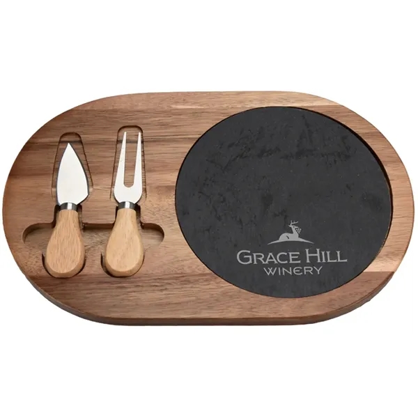Formaggio Wood/Slate Cheese Set includes a stone slate, fork, and knife.... from ASI 71920 Moderne Glass Company Inc