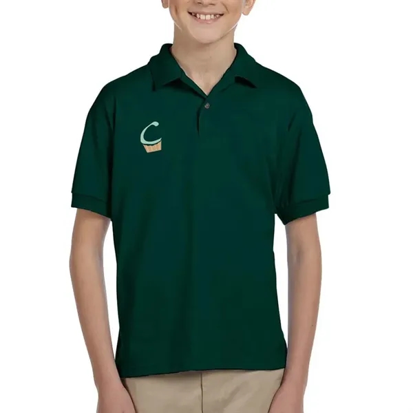 Gildan moisture-wicking cotton / polyester youth polo with two wood-tone button... from ASI 39552 BEL Promo