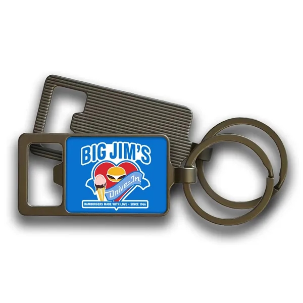 Gun Metal rectangle bottle opener with keyring... from ASI 63073 Openers.Beer / Openers Plus Openers.Beer Beverage Tools
