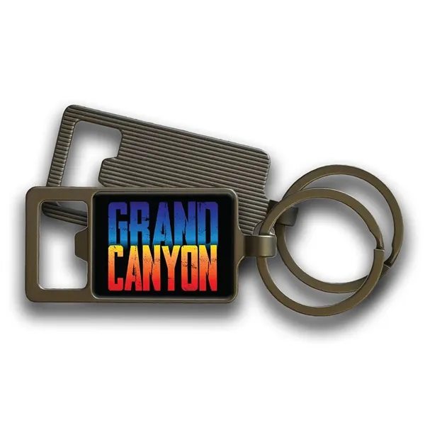 Gun Metal rectangle bottle opener with keyring... from ASI 63073 Openers.Beer / Openers Plus Openers.Beer Beverage Tools