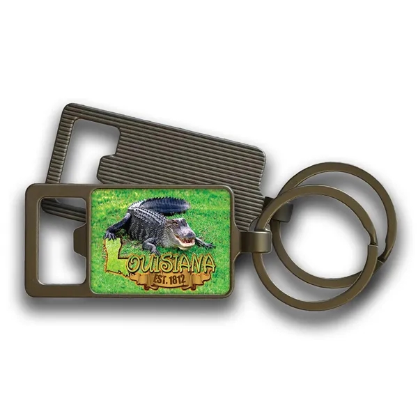 Gun Metal rectangle bottle opener with keyring... from ASI 63073 Openers.Beer / Openers Plus Openers.Beer Beverage Tools