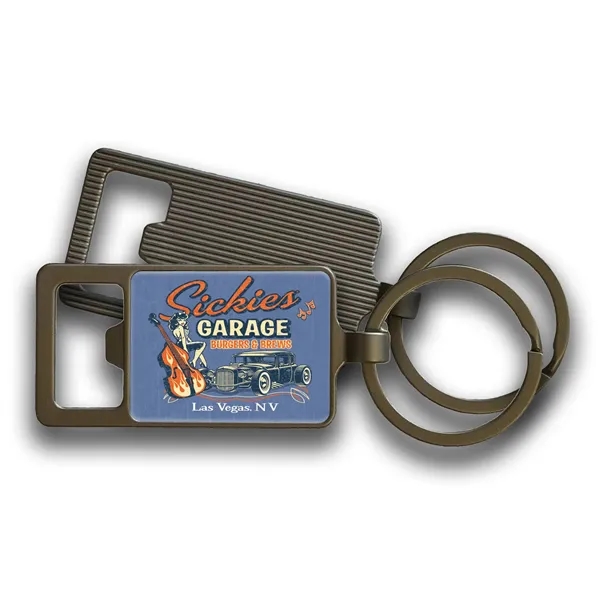 Gun Metal rectangle bottle opener with keyring... from ASI 63073 Openers.Beer / Openers Plus Openers.Beer Beverage Tools