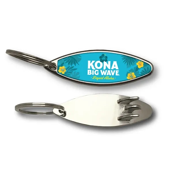 Surfboard shaped bottle opener, features cast metal with chrome plating with... from ASI 63073 Openers.Beer / Openers Plus Hobow Caps and Beverage Tools