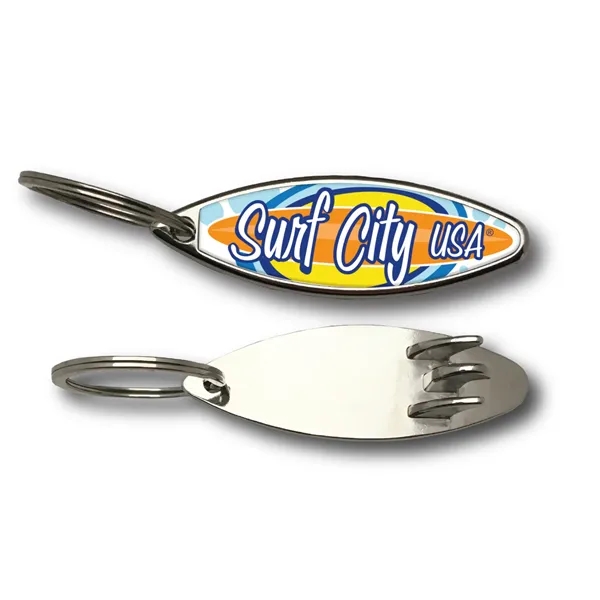 Surfboard shaped bottle opener, features cast metal with chrome plating with... from ASI 63073 Openers.Beer / Openers Plus Hobow Caps and Beverage Tools