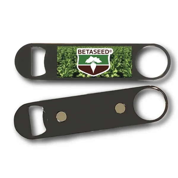 Black nickel waiter bottle opener with magnet on the back and... from ASI 63073 Openers.Beer / Openers Plus Hobow Caps and Beverage Tools