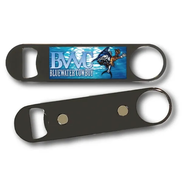 Black nickel waiter bottle opener with magnet on the back and... from ASI 63073 Openers.Beer / Openers Plus Hobow Caps and Beverage Tools