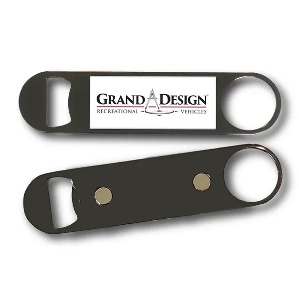 Black nickel waiter bottle opener with magnet on the back and... from ASI 63073 Openers.Beer / Openers Plus Hobow Caps and Beverage Tools