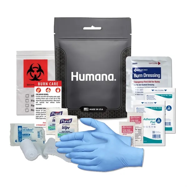 Burn kit with a burn dressing, gloves, non-stick pads, biohazard bag,... from ASI 84514 Safety Made
