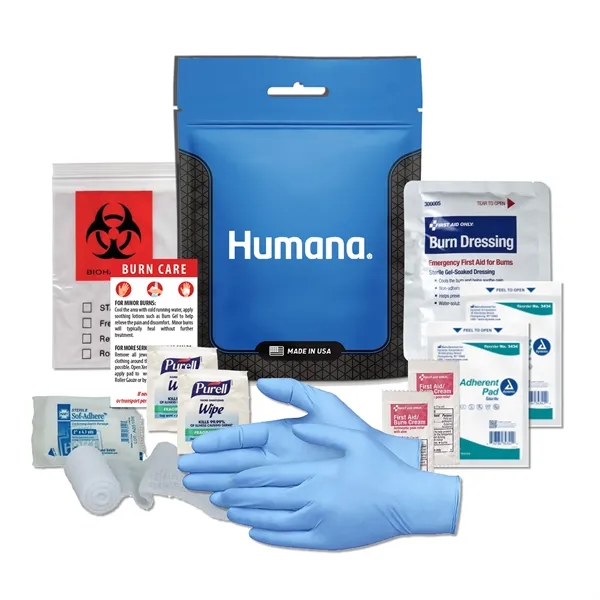 Burn kit with a burn dressing, gloves, non-stick pads, biohazard bag,... from ASI 84514 Safety Made