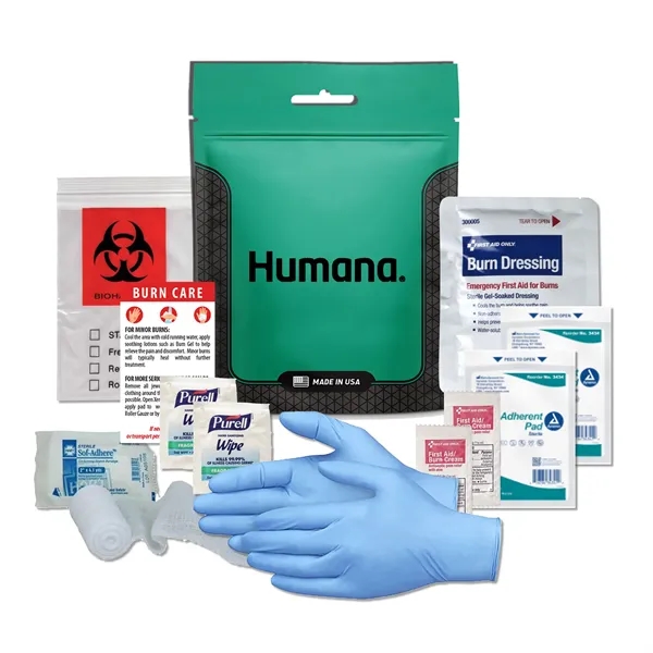 Burn kit with a burn dressing, gloves, non-stick pads, biohazard bag,... from ASI 84514 Safety Made