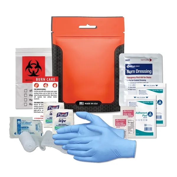 Burn kit with a burn dressing, gloves, non-stick pads, biohazard bag,... from ASI 84514 Safety Made