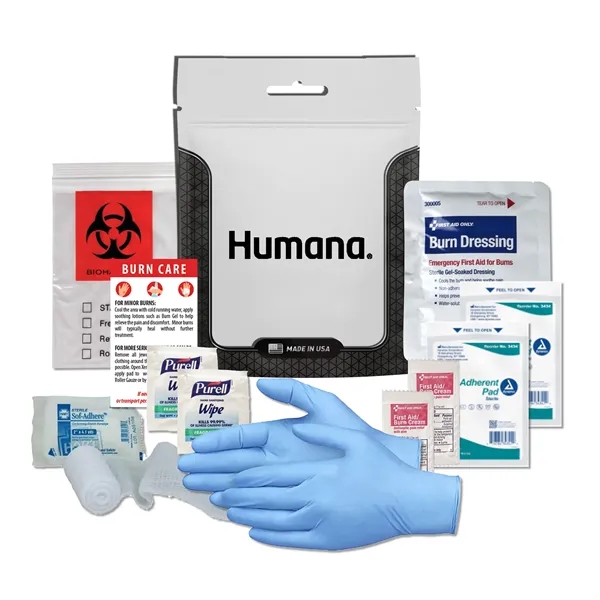 Burn kit with a burn dressing, gloves, non-stick pads, biohazard bag,... from ASI 84514 Safety Made