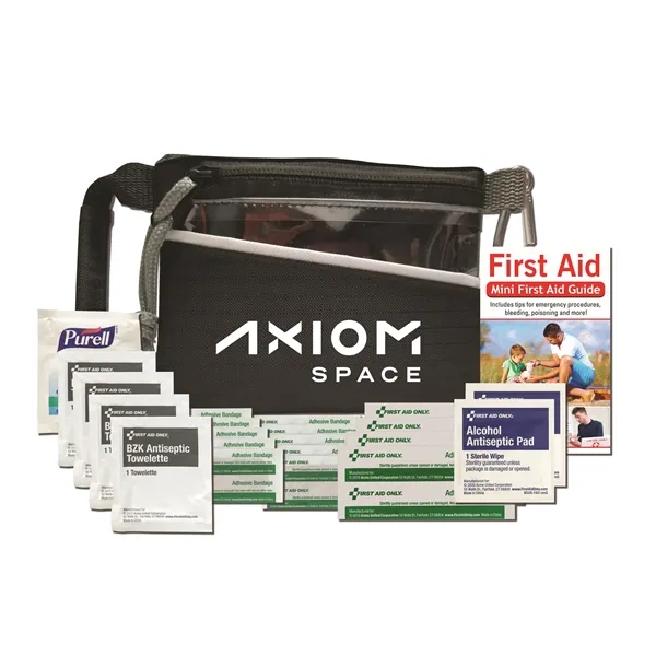 First aid kit with a nylon pouch, carabiner, bandages, wipes, and... from ASI 84514 Safety Made