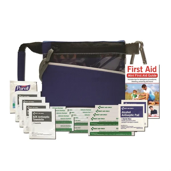 First aid kit with a nylon pouch, carabiner, bandages, wipes, and... from ASI 84514 Safety Made