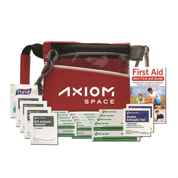 First aid kit with a nylon pouch, carabiner, bandages, wipes, and... from ASI 84514 Safety Made