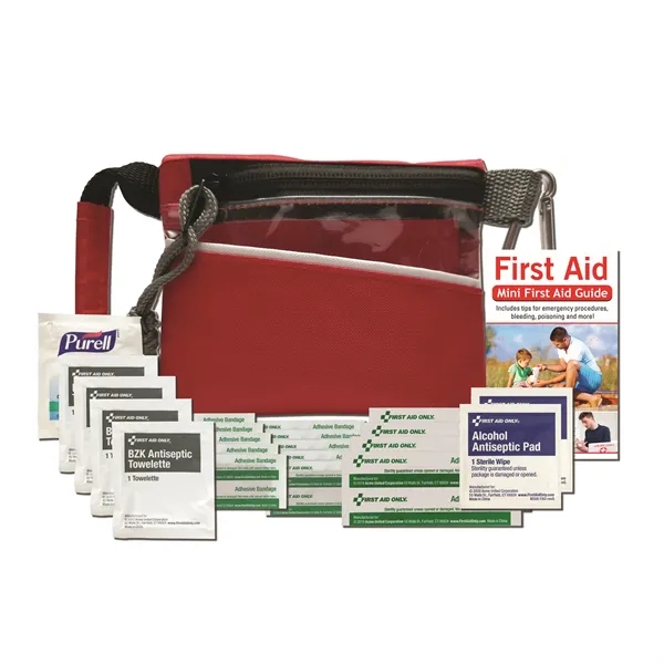 First aid kit with a nylon pouch, carabiner, bandages, wipes, and... from ASI 84514 Safety Made