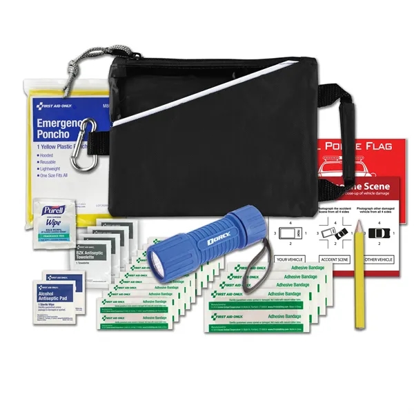 Auto kit with a nylon pouch, flashlight, rain poncho, police banner... from ASI 84514 Safety Made