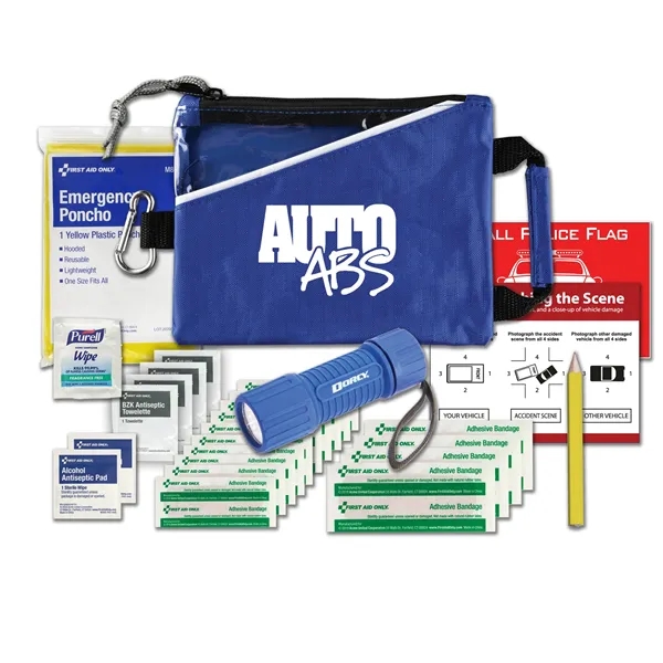 Auto kit with a nylon pouch, flashlight, rain poncho, police banner... from ASI 84514 Safety Made