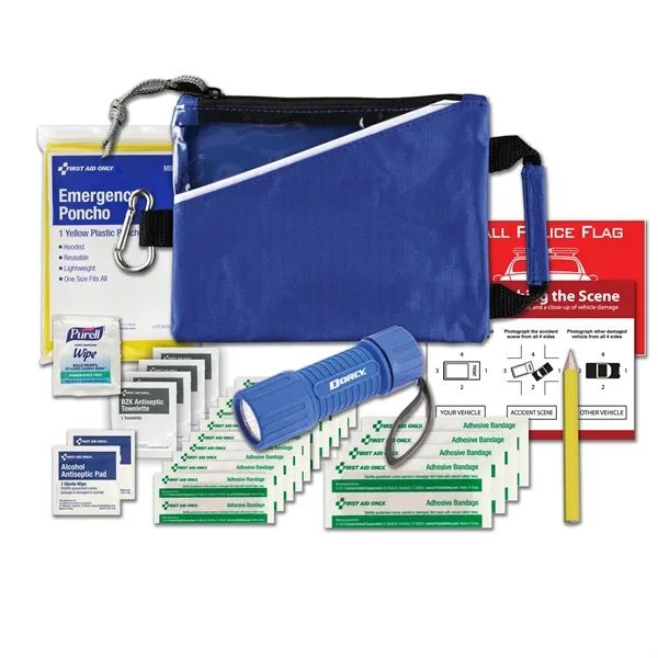 Auto kit with a nylon pouch, flashlight, rain poncho, police banner... from ASI 84514 Safety Made
