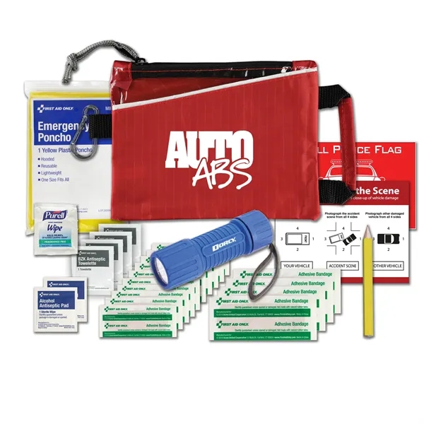 Auto kit with a nylon pouch, flashlight, rain poncho, police banner... from ASI 84514 Safety Made