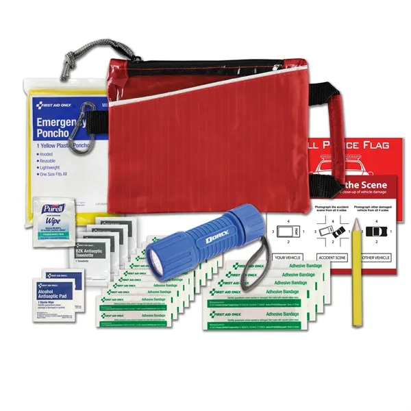 Auto kit with a nylon pouch, flashlight, rain poncho, police banner... from ASI 84514 Safety Made
