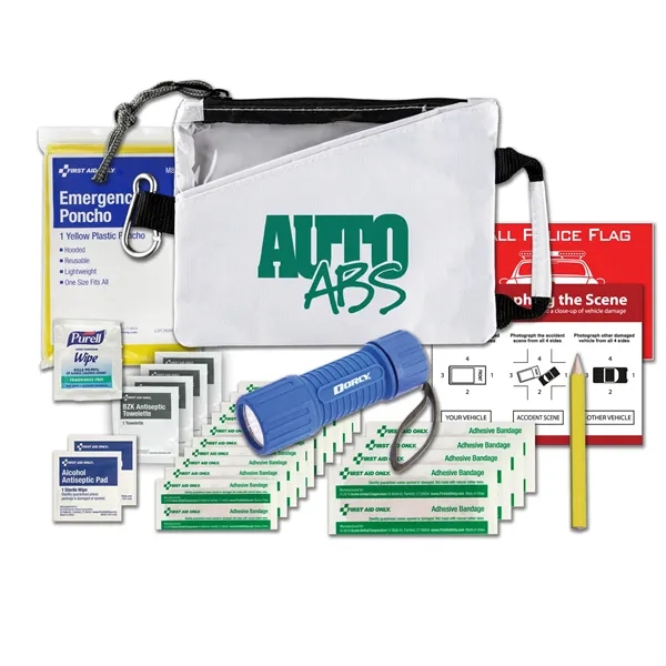 Auto kit with a nylon pouch, flashlight, rain poncho, police banner... from ASI 84514 Safety Made