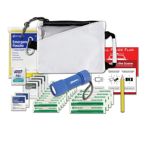Auto kit with a nylon pouch, flashlight, rain poncho, police banner... from ASI 84514 Safety Made
