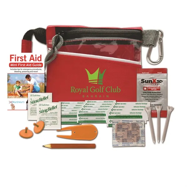 Golf kit with a blister bandage, sunscreen packet, golf divot tool,... from ASI 84514 Safety Made