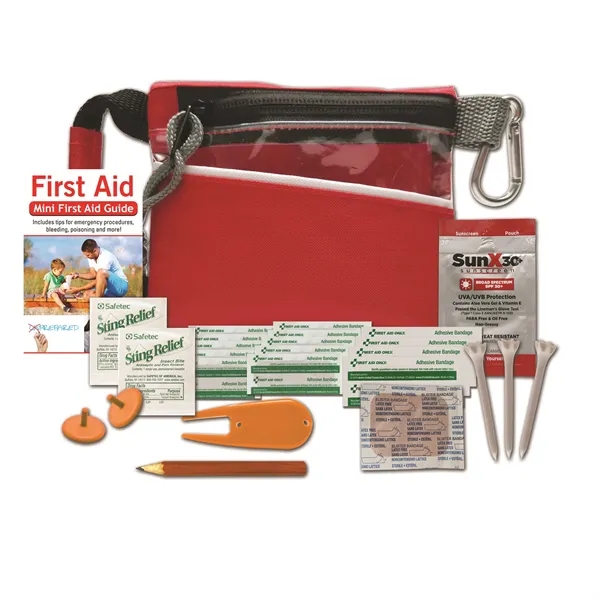 Golf kit with a blister bandage, sunscreen packet, golf divot tool,... from ASI 84514 Safety Made