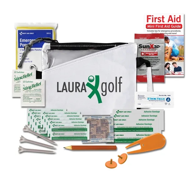 7" x 5.5" golf kit with a bandage, sunscreen, muscle gel,... from ASI 84514 Safety Made