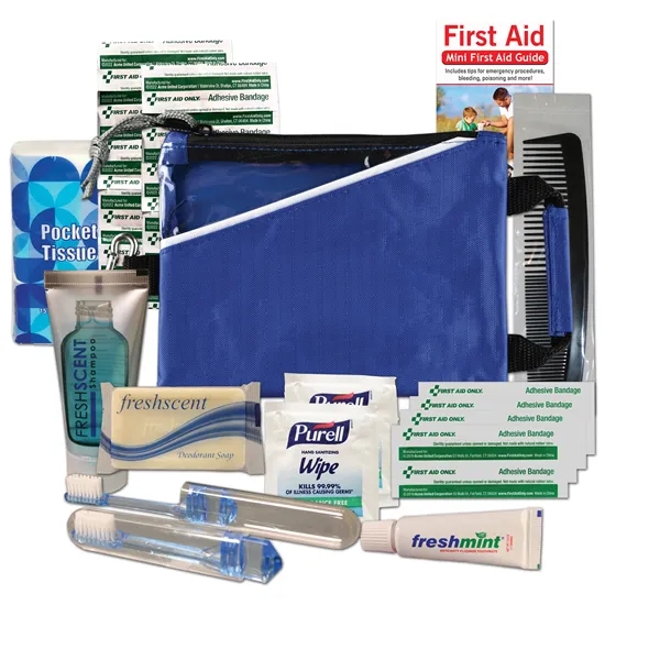 Travel kit with a nylon pouch, bandages, tissue pack, toothbrush, toothpaste,... from ASI 84514 Safety Made