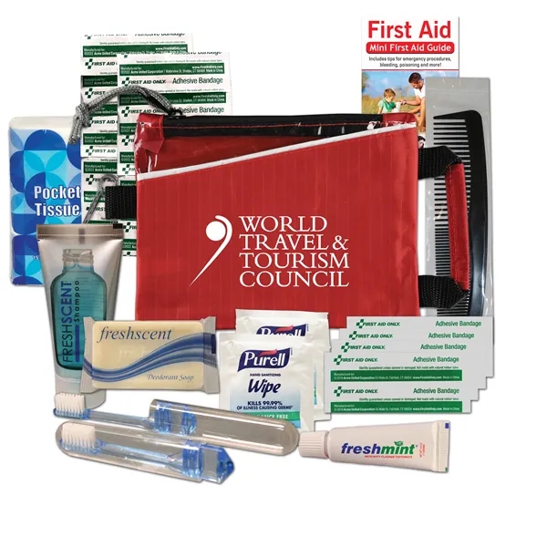 Travel kit with a nylon pouch, bandages, tissue pack, toothbrush, toothpaste,... from ASI 84514 Safety Made