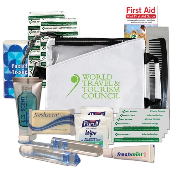 Travel kit with a nylon pouch, bandages, tissue pack, toothbrush, toothpaste,... from ASI 84514 Safety Made
