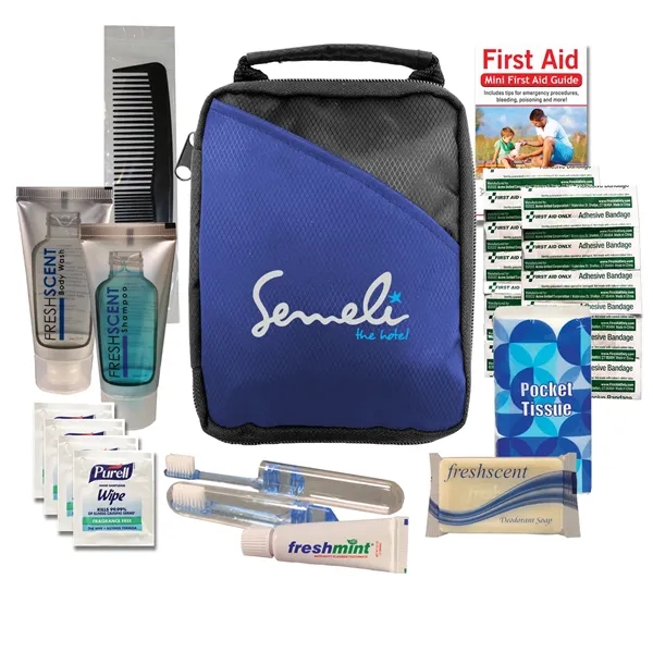 Travel kit with shampoo, body wash tube, travel toothbrush, toothpaste, deodorant... from ASI 84514 Safety Made