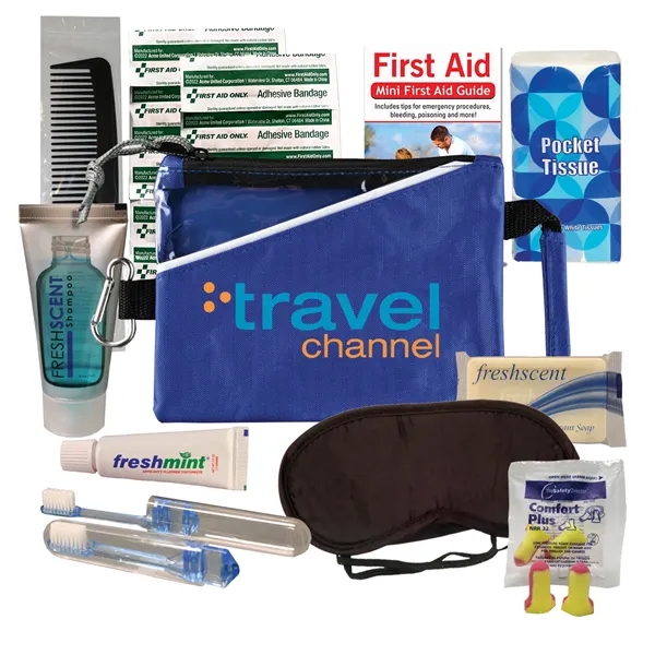 Travel kit with a nylon pouch, sleep mask, shampoo, comb, deodorant... from ASI 84514 Safety Made