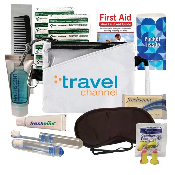 Travel kit with a nylon pouch, sleep mask, shampoo, comb, deodorant... from ASI 84514 Safety Made