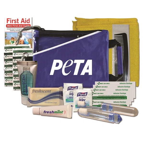 Hygiene kit with a washcloth, bandages, toothbrush, toothpaste, deodorant soap, shampoo... from ASI 84514 Safety Made