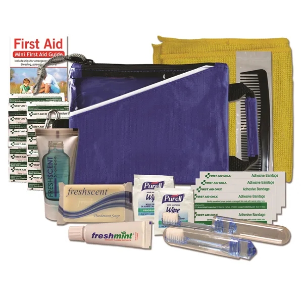 Hygiene kit with a washcloth, bandages, toothbrush, toothpaste, deodorant soap, shampoo... from ASI 84514 Safety Made