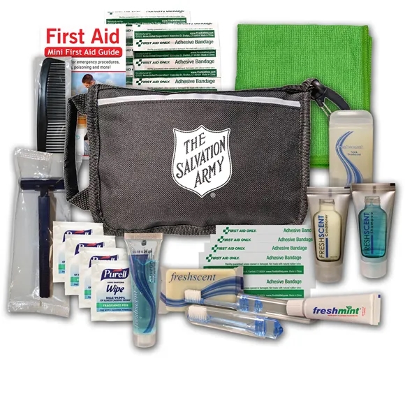 Hygiene kit with a washcloth, toothbrush, toothpaste, shampoo, deodorant soap, deodorant... from ASI 84514 Safety Made