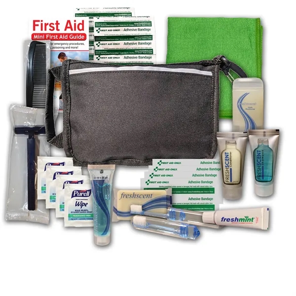 Hygiene kit with a washcloth, toothbrush, toothpaste, shampoo, deodorant soap, deodorant... from ASI 84514 Safety Made