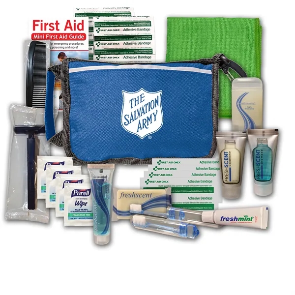 Hygiene kit with a washcloth, toothbrush, toothpaste, shampoo, deodorant soap, deodorant... from ASI 84514 Safety Made