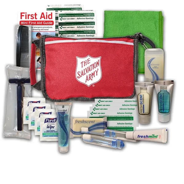 Hygiene kit with a washcloth, toothbrush, toothpaste, shampoo, deodorant soap, deodorant... from ASI 84514 Safety Made